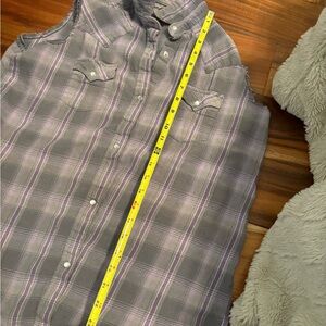 Wrangler Gray and Purple Casual Button Down‎ Shirt sleeveless cowgirl 0167
